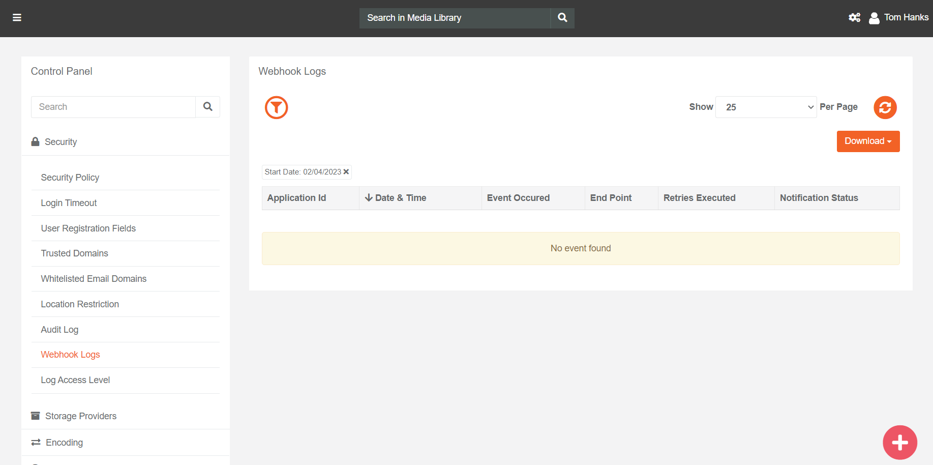 Webhook Logs Screenshot