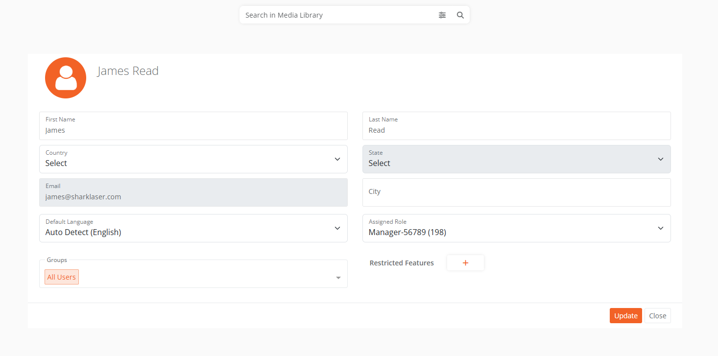 User Profile edit page showing editable fields