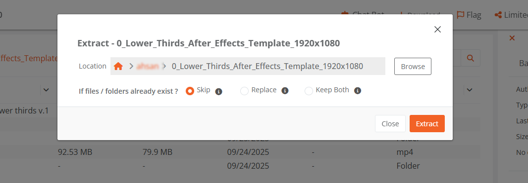 Extract dialog showing path selection and overwrite options